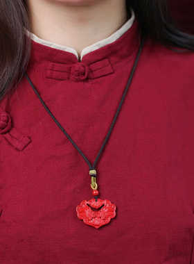 天然红朱砂双鱼锦鲤锁吊坠男女