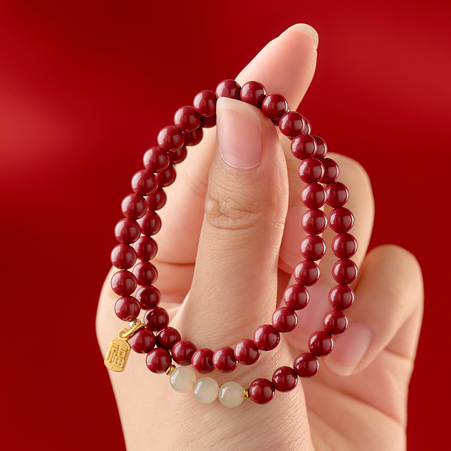 帝王砂双圈女款朱砂手串两圈叠戴紫金砂手链轻奢和田玉正品高纯度 - 图0