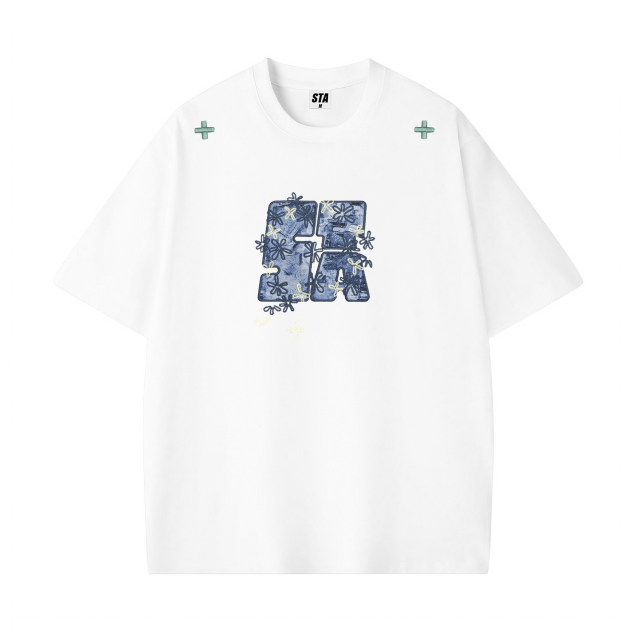 STA flagship store patch embroidery ແຂນສັ້ນຜູ້ຊາຍແລະແມ່ຍິງ summer ຄົນອັບເດດ: ຍີ່ຫໍ້ອາເມລິກາ retro heavyweight pure cotton couple loose t-shirt