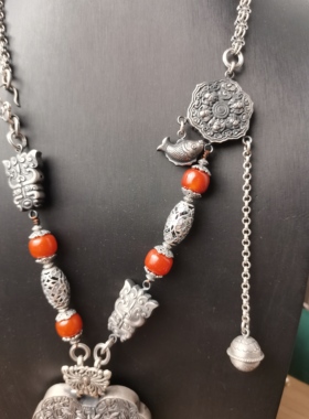 国风老银纯手工2025年新款民族风重工蜜蜡项链毛衣链