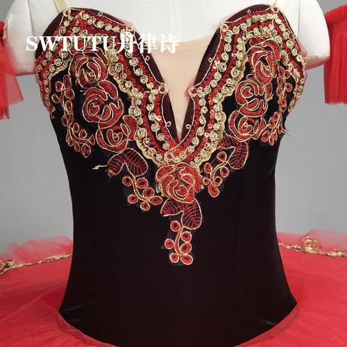 红色帕基塔巴赫塔堂吉诃德芭蕾舞tutu裙简单款演出舞台服儿童比赛 - 图2