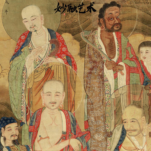 罗汉图古代人物画佛像挂画新中式玄关走廊装饰画禅意茶室壁画仿古 - 图0