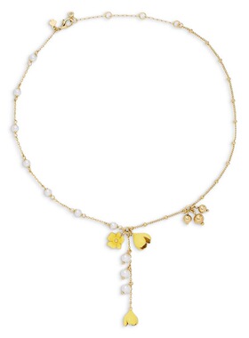 kate spade金花系列golden bloom花卉长吊坠仿珍珠Y形项链