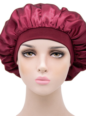nightcap shower cap women 纯色浴帽时尚缎面宽边睡帽女士化疗帽