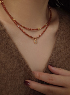 暖阳气质天然金沙石串珠项链女春夏复古轻奢小众高级感锁骨链