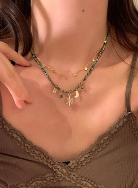 百搭小众复古太阳花项链2024新款串珠锁骨链高级感叠戴颈链毛衣