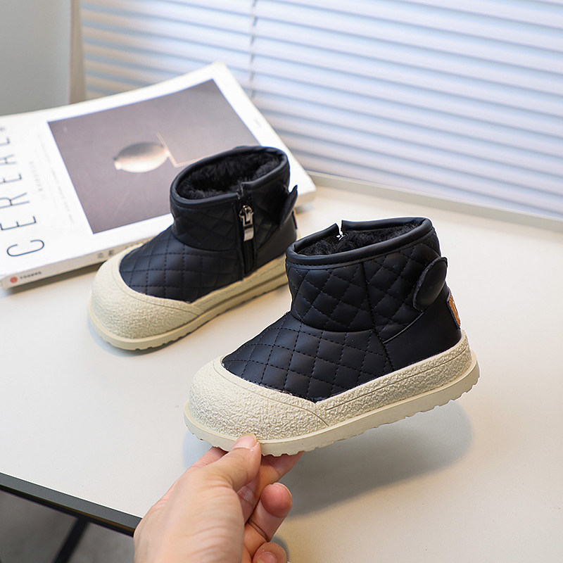 女童加厚保暖雪地靴2025冬季男童韩版菱格短靴子中大童软底大棉鞋,淘宝优惠券,粉丝福利购,淘宝优惠卷