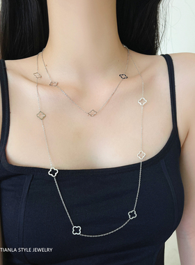 长款钛钢不掉色双层四叶草项链