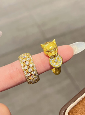 高定老钱风豹子头戒指