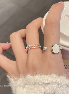 小清新白月光双层戒指女