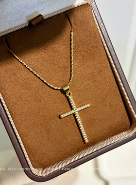 金色水钻十字架项链女小众设计