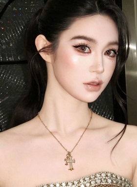 钛钢不掉色双十字架项链女