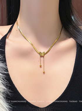 钛钢不掉色蝴蝶项链女