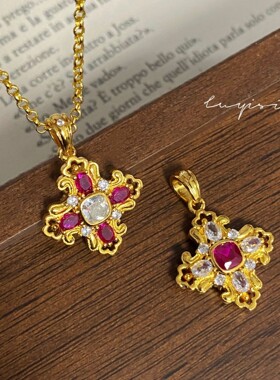 法式高颜值十字架四叶草项链