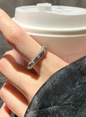 小众设计感拉丝锆石戒指女