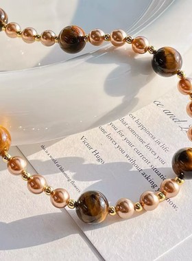 美拉德虎眼石串珠项链女