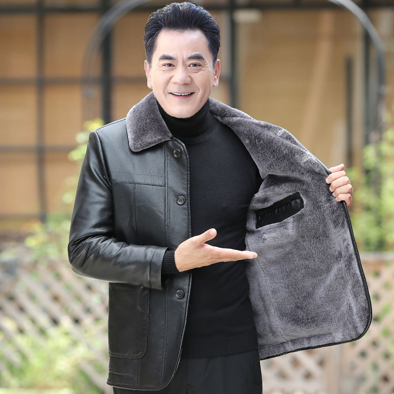 爸爸冬装外套加绒加厚中老年皮衣男皮毛一体70岁爷爷老年人皮夹克,淘宝优惠券,粉丝福利购,淘宝优惠卷