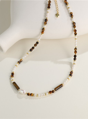 轻奢复古虎眼石珍珠转运珠项链