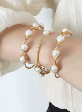 手工打造DIY时尚手镯原创设计珠珠手镯女可调节巴洛克百搭手镯