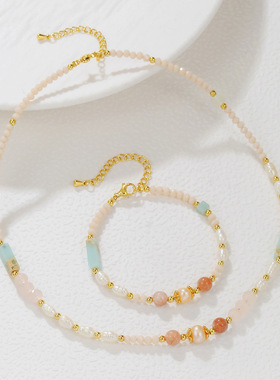 蓝色系天然石珍珠手链女款