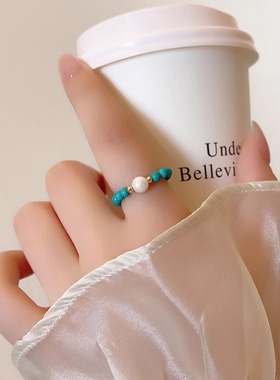 新中式原创绿松石串珠珍珠戒指