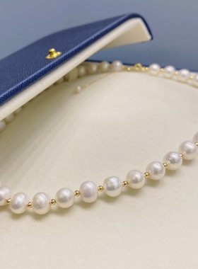 母亲节送妈妈和亲人礼物8-9mm淡水珍珠925银配件项链