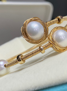 新款天然淡水珍珠INS简约小众可调节百搭设计复古轻奢开口手镯