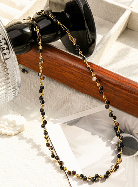 黑碧玺金珠拼接锁骨链通勤百搭