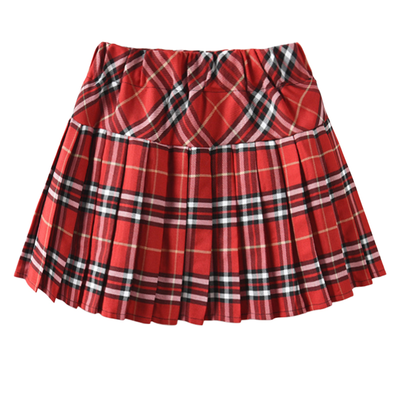 女童百褶裙半身裙夏季中大童小学生红色格子校服裙演出儿童短裙子