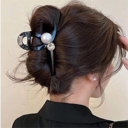 2024夏季新款大号闪钻珍珠抓夹女高级感时尚百搭发夹后脑勺鲨鱼夹 - 图0