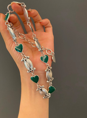 珐琅桃心项链拼接铜电镀