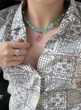 红绿撞色项链吊坠女新中式