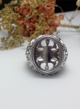 s925纯银镀白黄金双色 大圣男款 网底 活口 戒指托空托 14*17.5