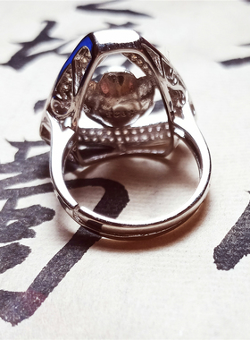 s925纯银镀白金镶水钻 大三角形女款 活口 蓝珀圆珠 戒指托 空托