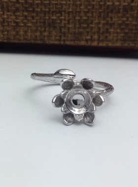 纯银镀白金复古活口戒托