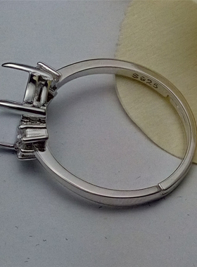 s925纯银 镀白金 镶水钻 小巧 精美 开口戒托 活口戒指空托  8*10