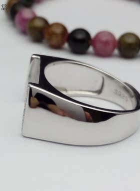 s925纯银镀白金镶水钻 男款 活口 雅 封底 长方戒指托 空托 10*12