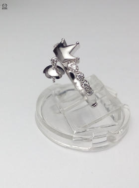 s925纯银镀白金 韩版 小巧精致 皇冠 挂珠 活口女款 戒指托  空托