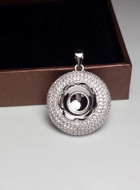 925银镀白金镶水钻吊坠圆珠戒托