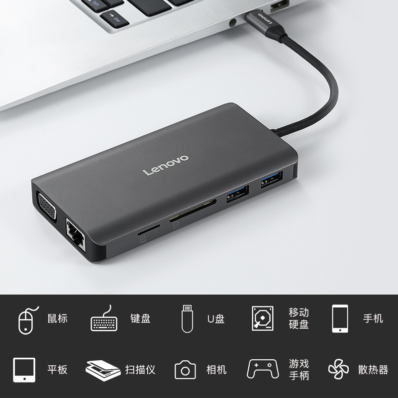 Lenovo/联想lx0801原装Type-C扩展坞USB-C转HDMI转VGA转换器HUB集线器 USB3.0分线器 PD快充MacBook通用-图0