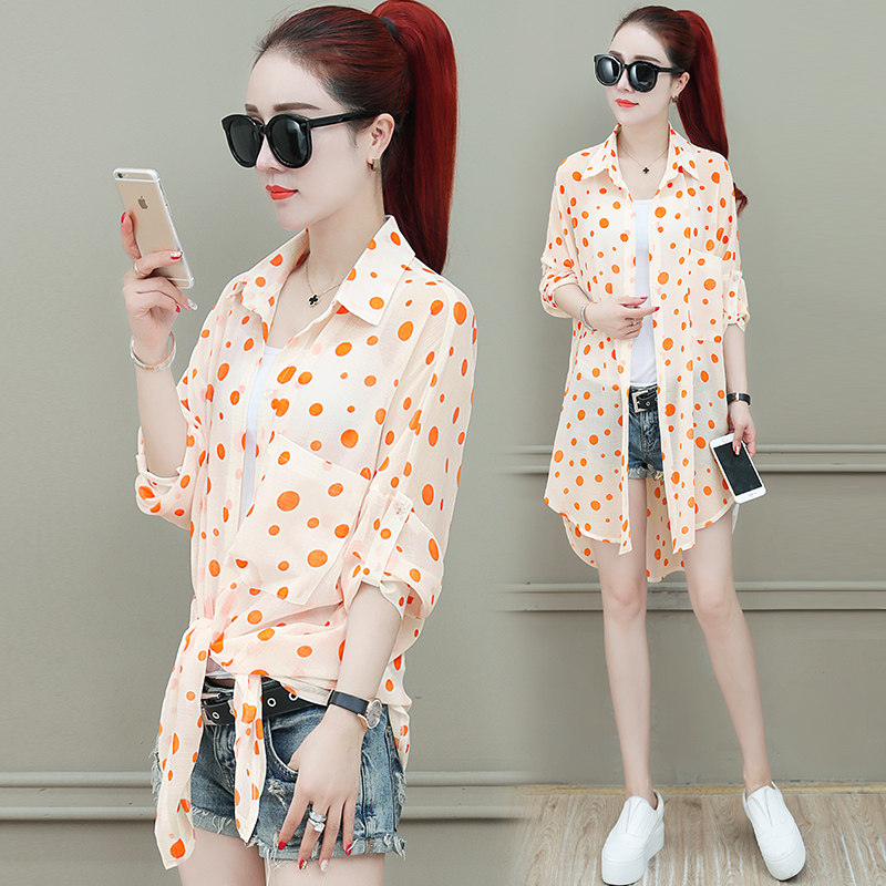 夏季中长款宽松防晒衫外套雪纺衫 婉奢蕾丝衫/雪纺衫