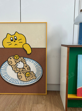 简约治愈系猫咪儿童房装饰画自粘