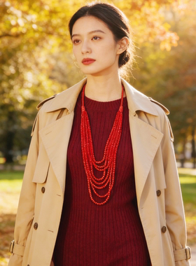 本命年红色水晶长款毛衣链