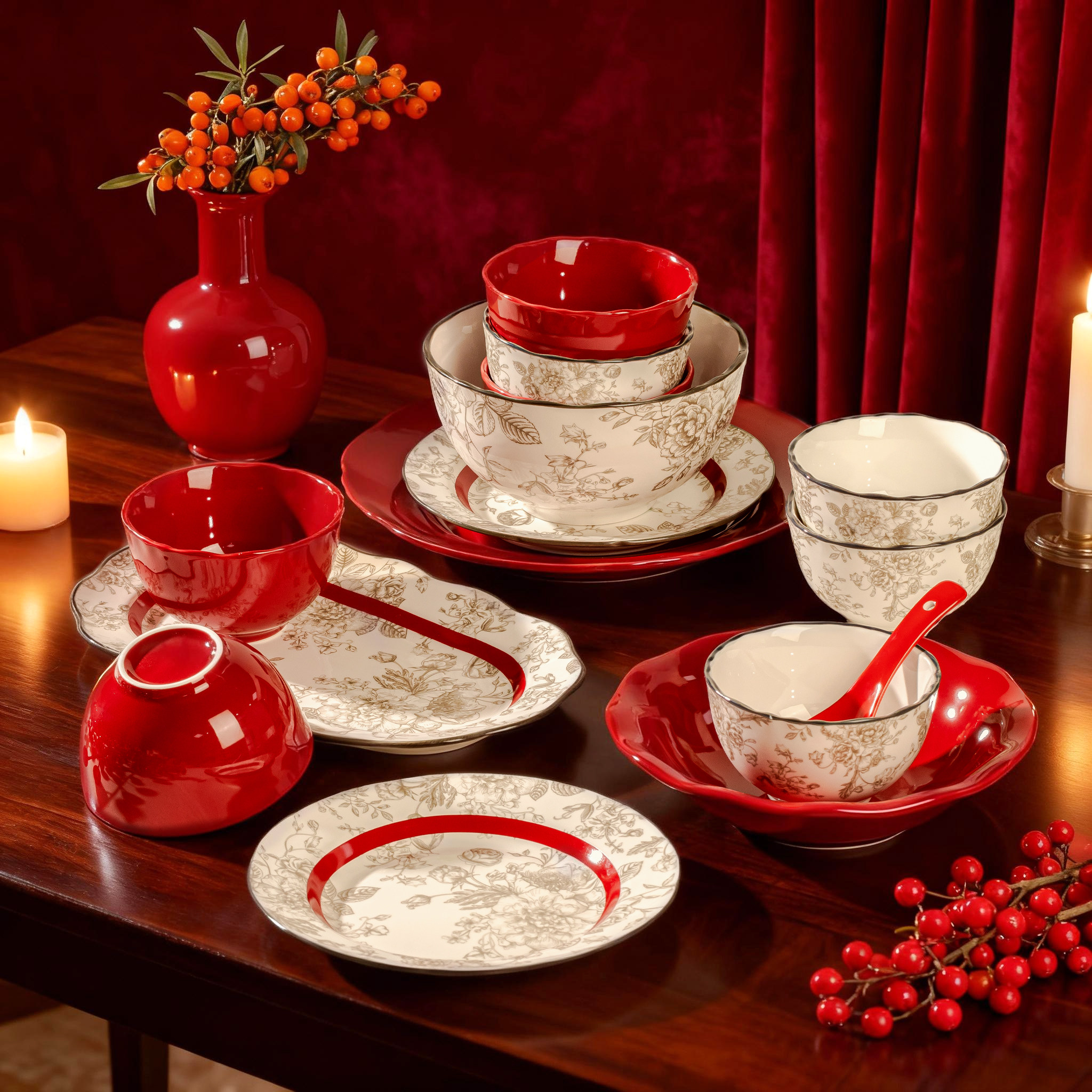 餐具套装2025新款陶瓷碗碟釉下彩结婚餐具套装乔迁新居结婚礼物