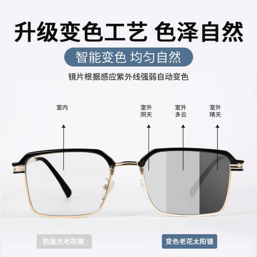 Новый бизнес-интеллектуальное фоточувствительное, изменяющее цвет, очки для чтения для мужчин, пожилые люди и пожилые люди, синий свет высокой четкости, модное и удобное старомодное зеркало