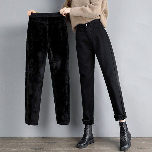 ladies winter warm jeans velvet trousers autumn women pants - 图1