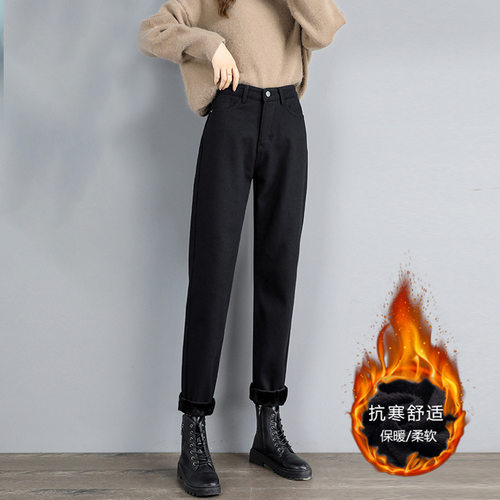 ladies winter warm jeans velvet trousers autumn women pants - 图2