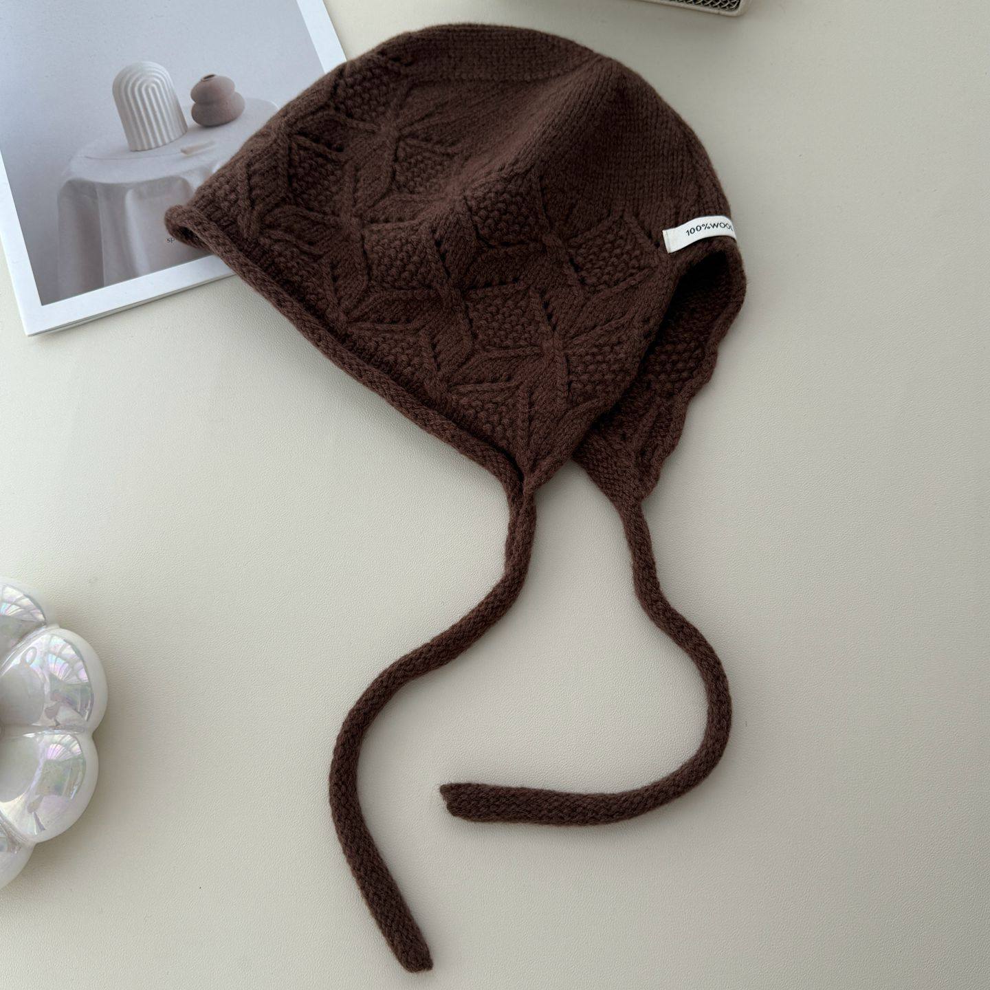 韩系时髦带绳100%纯羊毛巴拉克拉法帽护耳包头帽针织毛线帽女帽子,淘宝优惠券,粉丝福利购,淘宝优惠卷