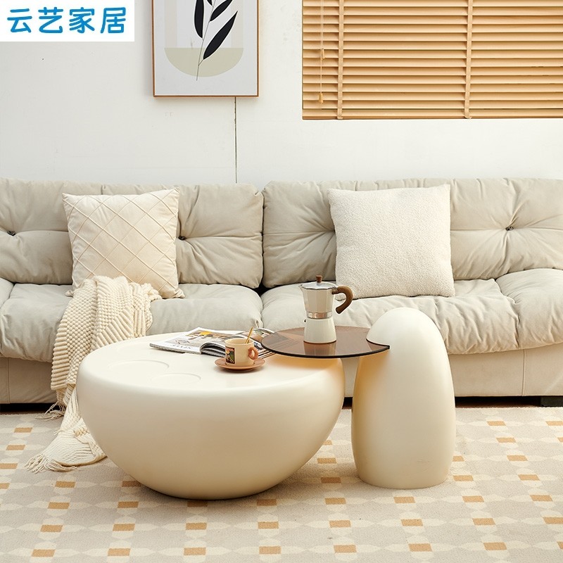 奶油风猫爪茶几客厅家用小户型高级感茶桌网红圆形茶几电视柜组合,淘宝优惠券,粉丝福利购,淘宝优惠卷