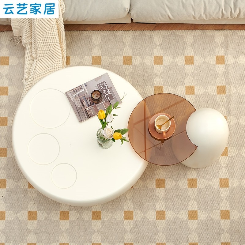 奶油风猫爪茶几客厅家用小户型高级感茶桌网红圆形茶几电视柜组合,淘宝优惠券,粉丝福利购,淘宝优惠卷